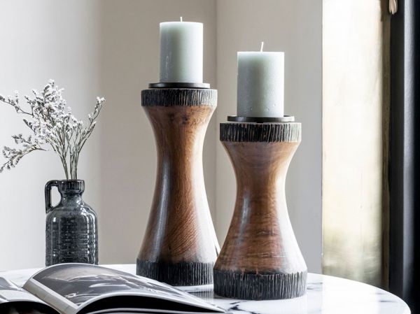 Must-Living Holz Kerzenständer Diabolo H 27 cm