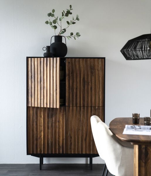 Highboard Alexander mit 4 Türen Sheesham Holz Metall