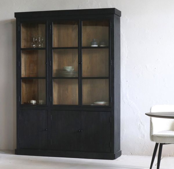 Vitrine NOEL II H 220 cm Mango Massivholz schwarz