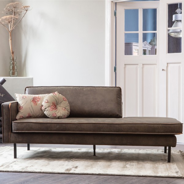 Sofa Chaiselongue RODEO Recamiere links recyceltes Leder armygrün