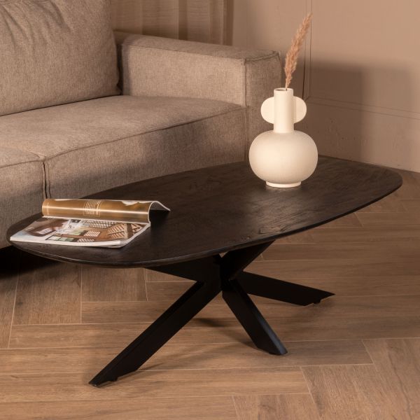 Couchtisch JORDAN oval 130 x 70 cm Mangoholz schwarz