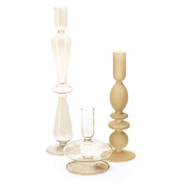 3er Set Kerzenständer Glas Kerzenhalter Deko beige