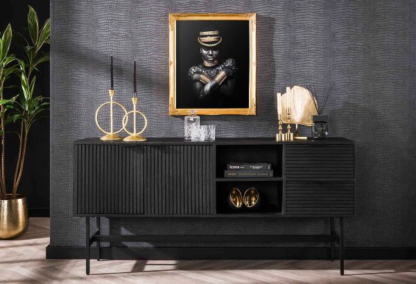 Sideboard MANUR 170 cm Mango Holz schwarz