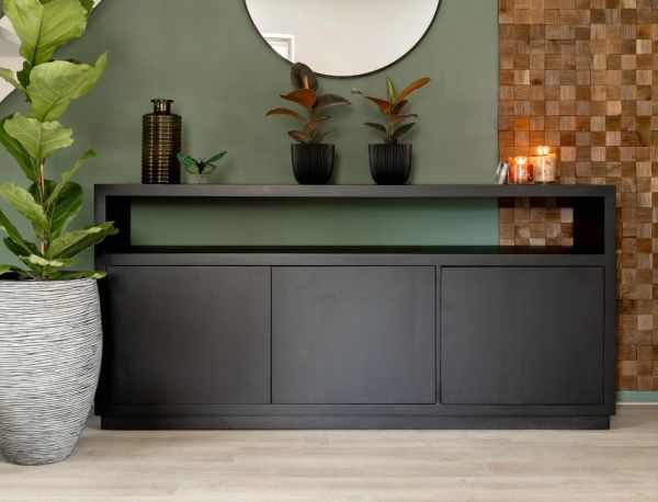 Sideboard Aura 180 cm mit 3 Türen Mango schwarz