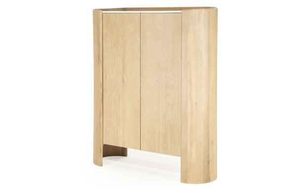 Highboard Don mit 2 Türen Eiche Holz Furnier hellbraun Marmor