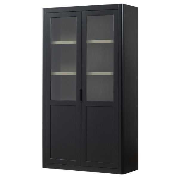 woood Vitrinenschrank GUNNAR Schrank Holzschrank Kiefernholz mattschwarz
