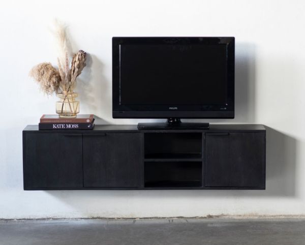 TV Möbel hängend DARK 160 cm Mangoholz schwarz