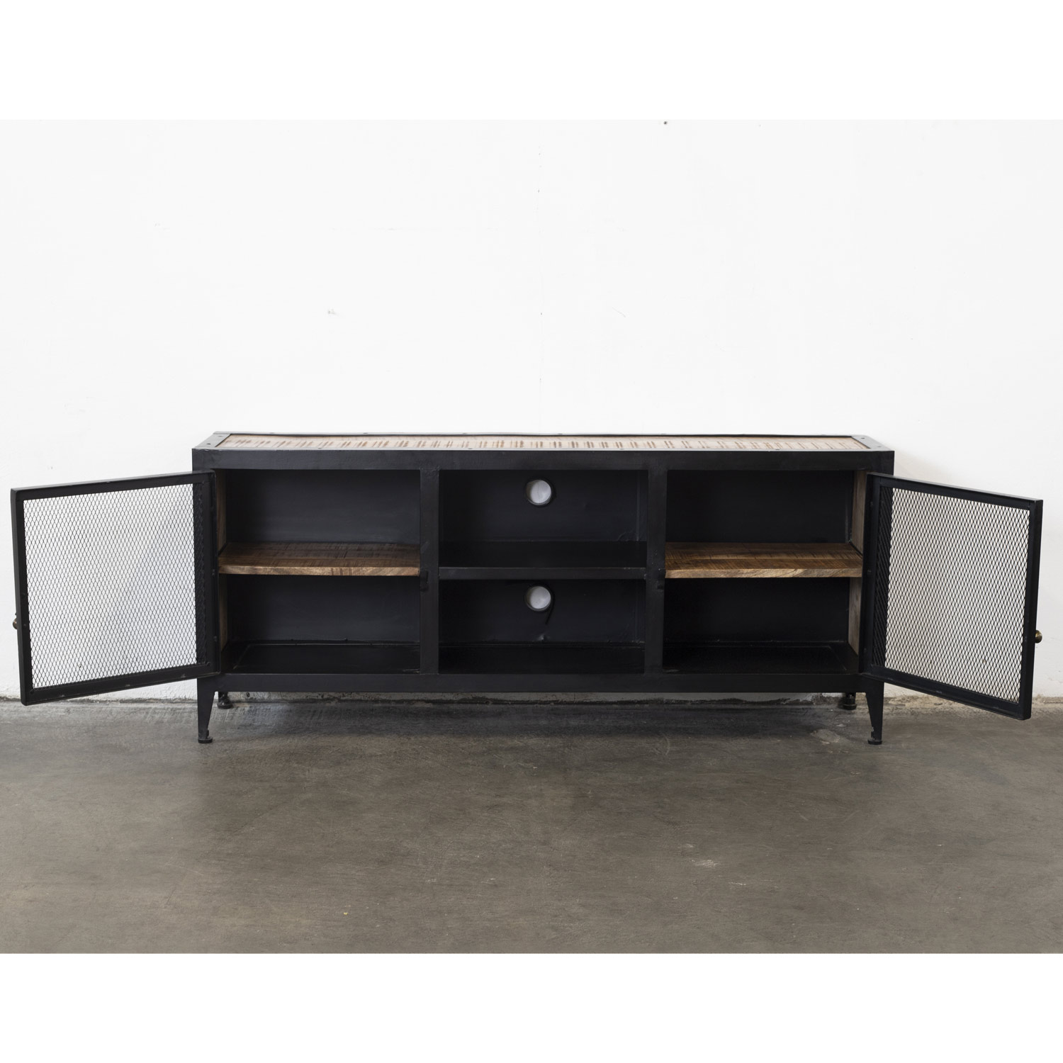 Vintage TV Möbel Mikey 140 cm Lowboard Mango Holz Metall