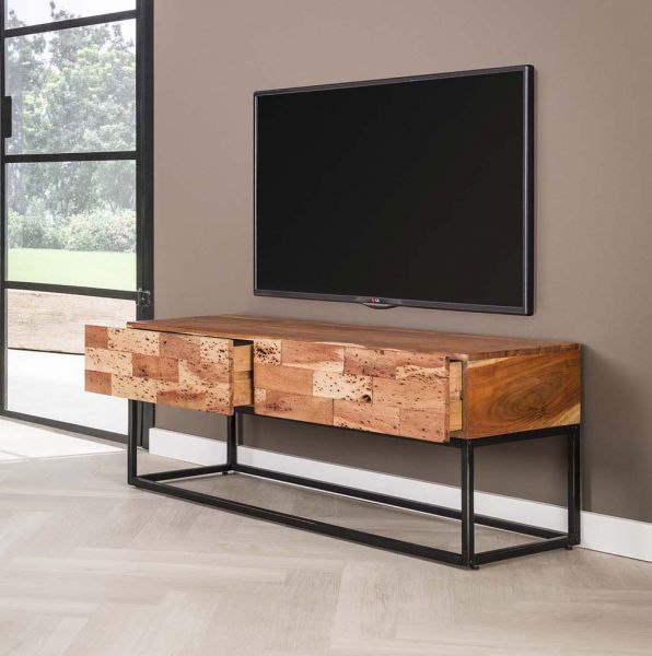 TV Möbel Board Milla 120 cm mit Schubladen Akazie Holz