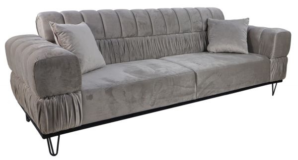 3 Sitzer Sofa Capri Samt beige mit Kissen Couch Sofa