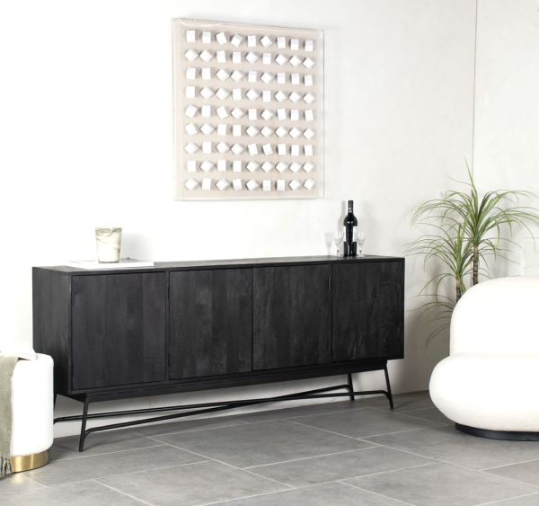 Sideboard TRUUS 200 cm Mango Holz Metall schwarz