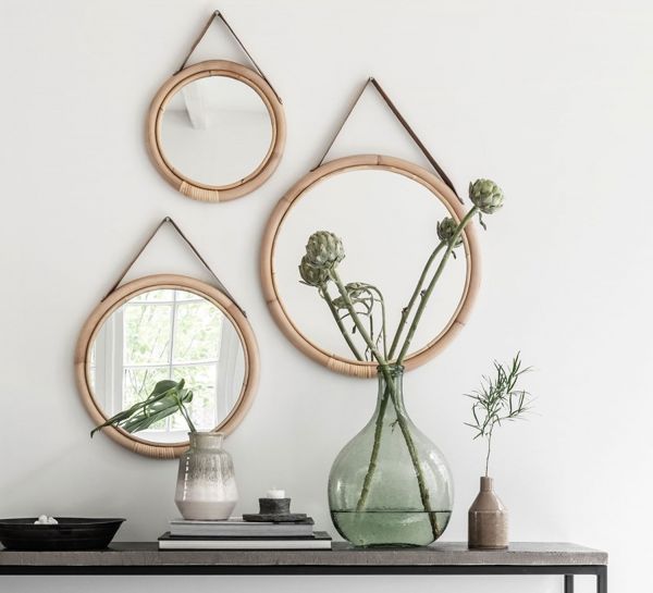 Must-Living 3er Set Wandspiegel San Jose Rattan Spiegel Mirror