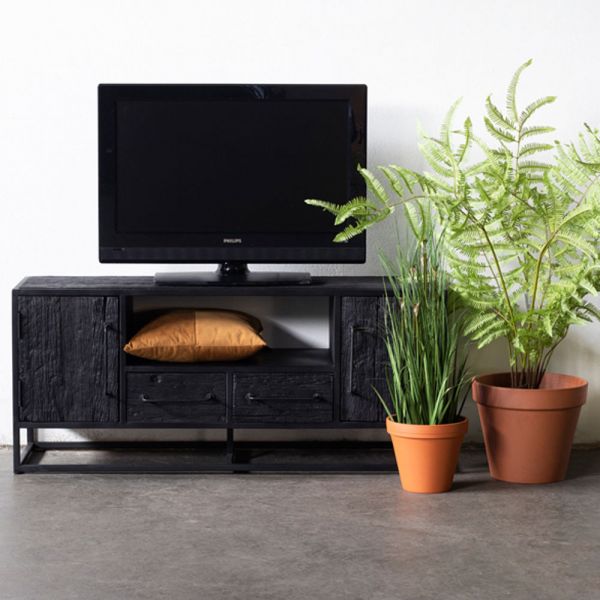 Industrie TV Möbel BLAKE 130 cm Lowboard Mangoholz schwarz