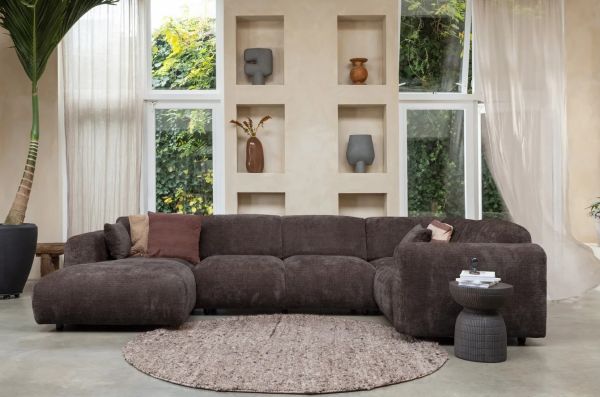Wohnlandschaft Ecksofa rechts weicher Chenille Stoff braun
