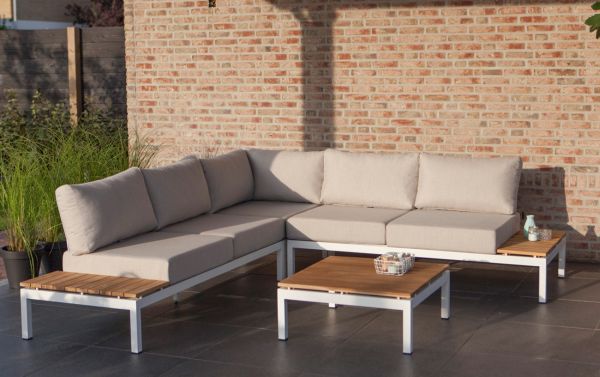 Gartenmöbel Lounge Set Villa Teakholz Aluminium weiß