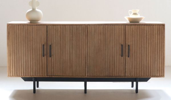 Sideboard MARLEN 180 cm Mango Holz braun Metall schwarz