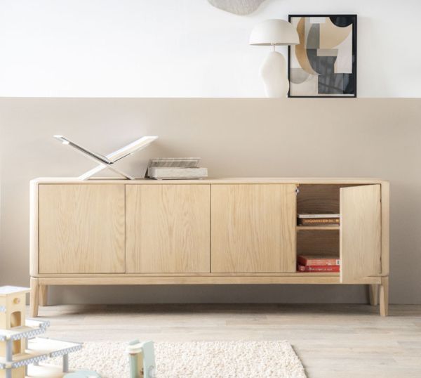 Sideboard Rosenborg 200 cm mit 4 Türen Eiche natur