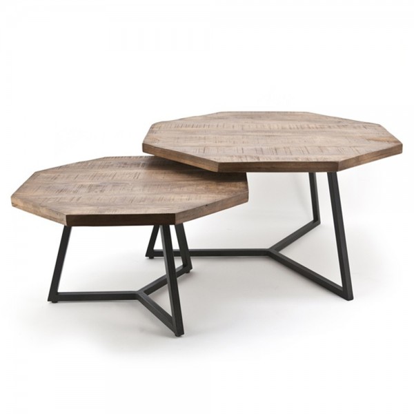 2er Set Couchtisch OCTAGON Mango Holz