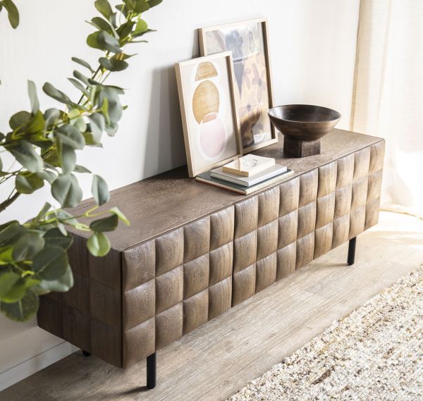 TV Möbel Lowboard Felix 162 cm mit 3 Türen Mango Holz