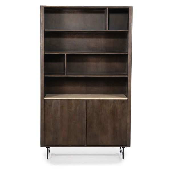 Bücherregal Regal Lio H 200 cm Mango massiv Travertin Naturstein