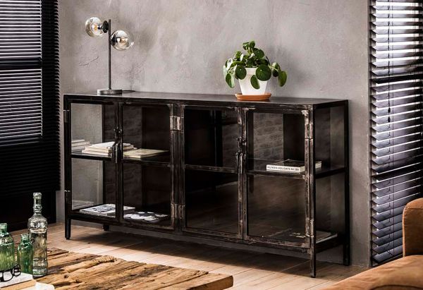 Industrie Sideboard GUN 180 cm 4 Türen Glas