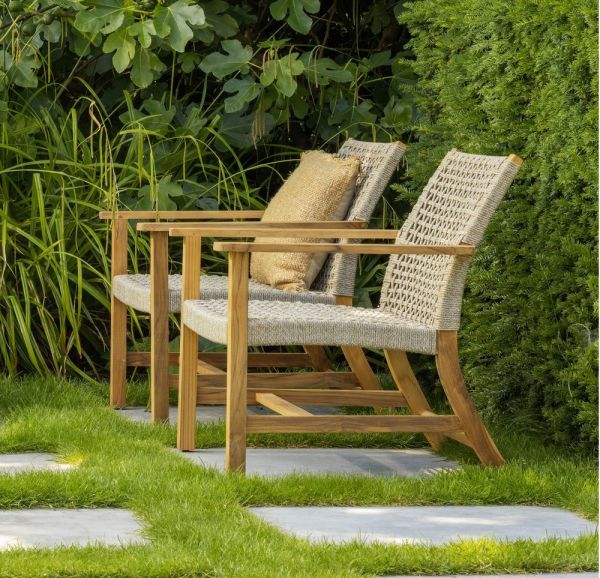 Gartensessel COPPER Korbgeflecht natur Teakholz