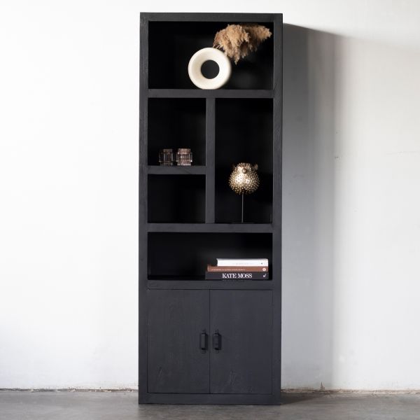 Schrank Regal XAVER H 200 cm Mangoholz schwarz Bücherschrank