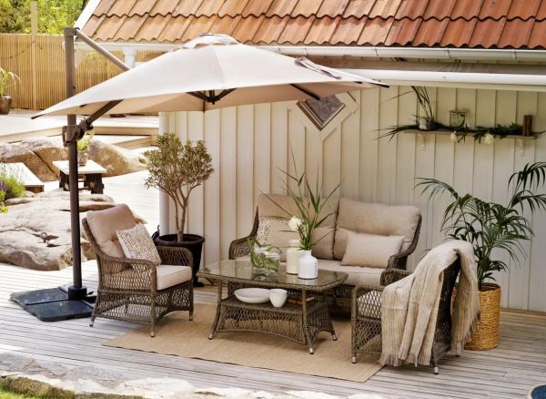 Gartenmöbel Lounge Gruppe Fläder Polyrattan inkl Sitz- und Rückenkissen