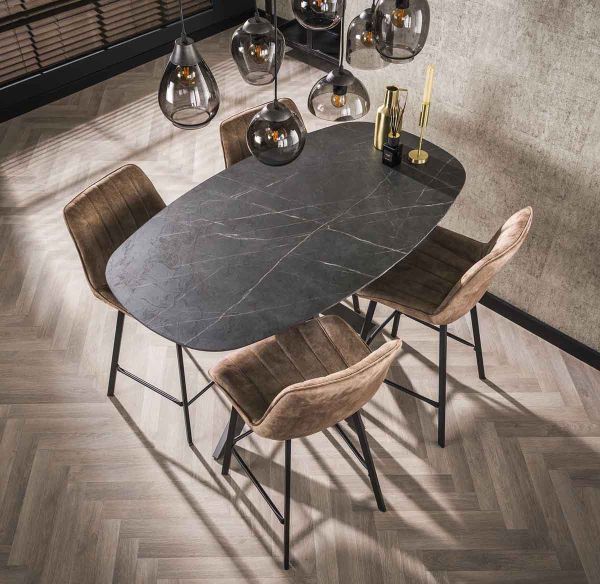 Bartisch oval 140 x 80 cm Kreuzbein Keramikoptik