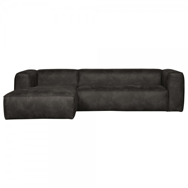 Eckgarnitur BEAN recyceltes Leder schwarz Couch Polster Sofa Ecksofa Longchair links