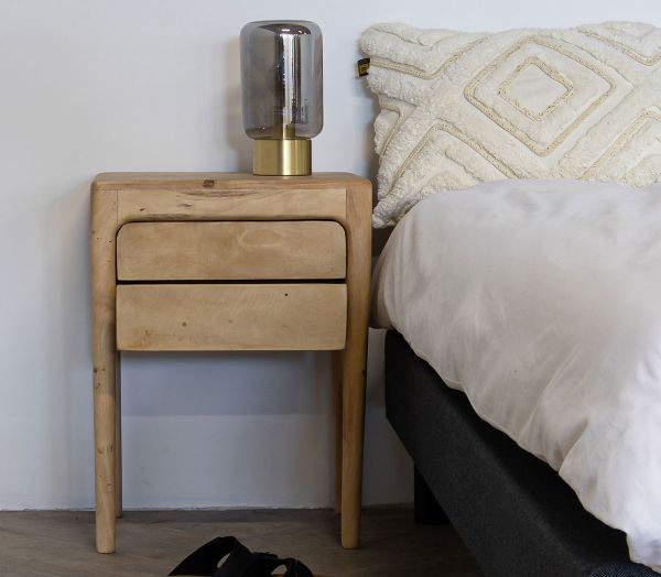 Nachtschränkchen ELANDRA H 60 cm 2 Schubladen Mangoholz Nachttisch
