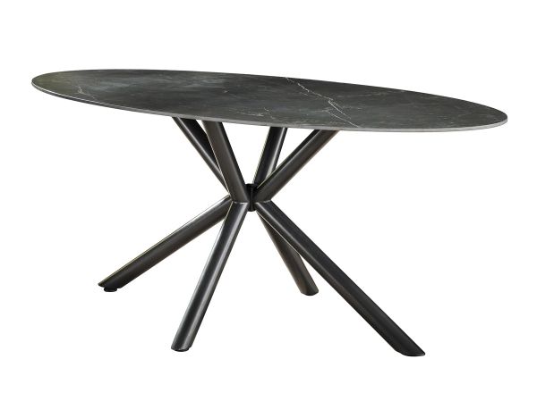 Esstisch oval 180 x 90 cm Tischplatte Keramik schwarz