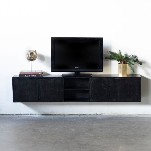 TV Möbel hängend DARK 200 cm Mangoholz schwarz Lowboard