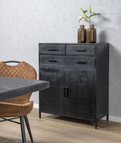 Kommode Kala B 85 cm Mango Holz schwarz