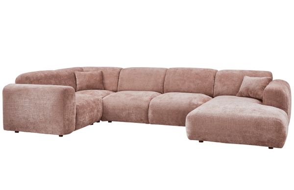 Wohnlandschaft Ecksofa links weicher Chenille Stoff taupe rosa